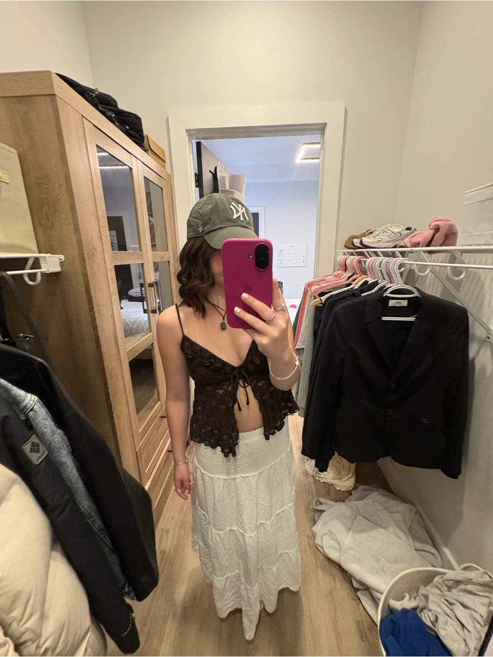 Garage Brown Lace Tie-Front Camisole